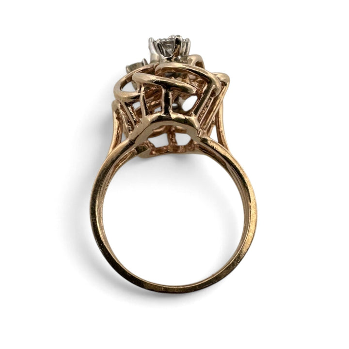 Vintage 1ctw Round Brilliant Natural Diamond Cluster Swirl Cocktail Ring in 14k Yellow Gold