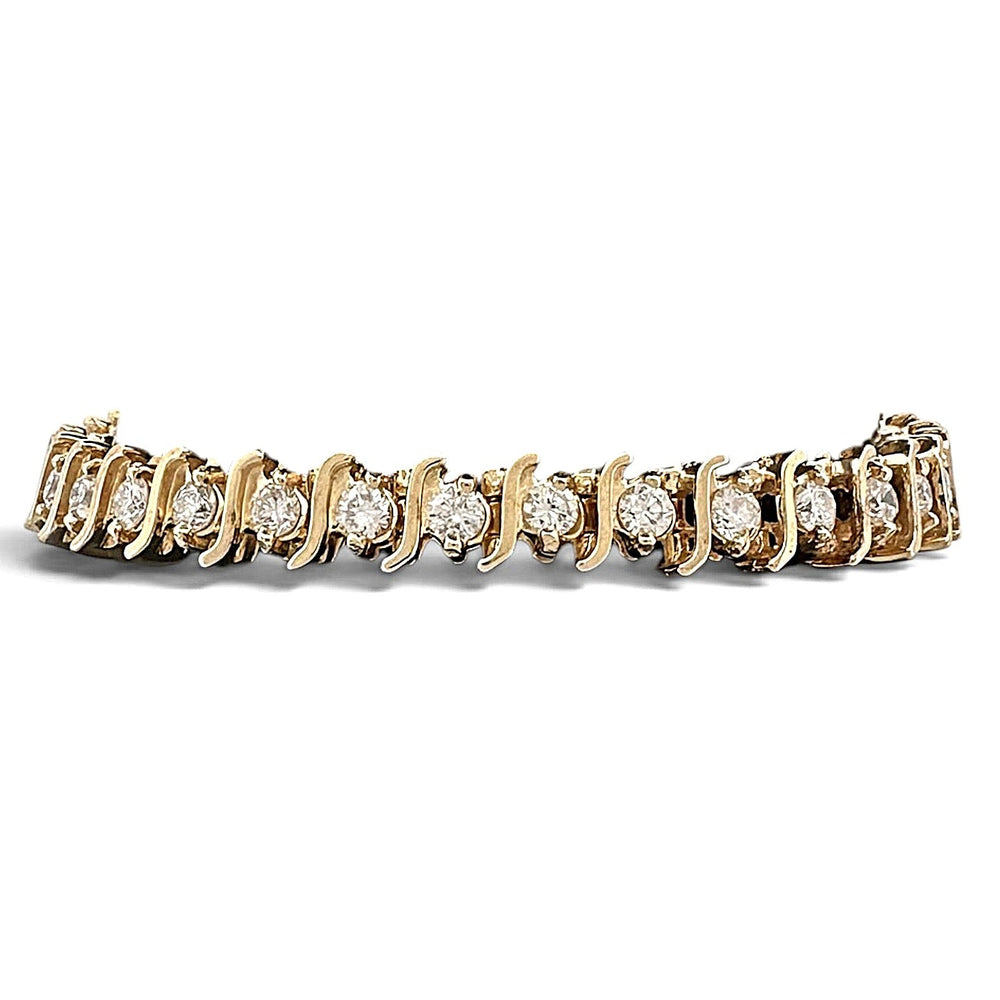 5.50ctw Round Brilliant Natural Diamond S-Link Tennis Bracelet in 14k Yellow Gold