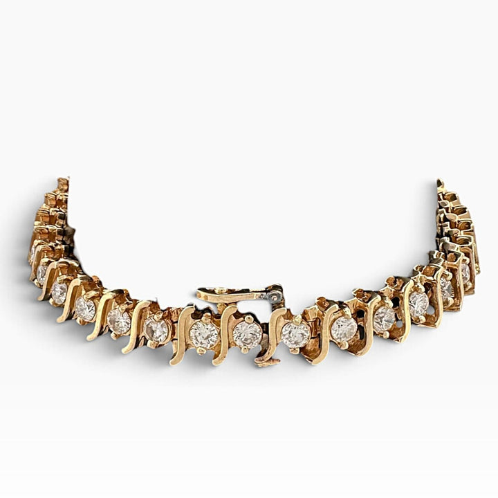 5.50ctw Round Brilliant Natural Diamond S-Link Tennis Bracelet in 14k Yellow Gold
