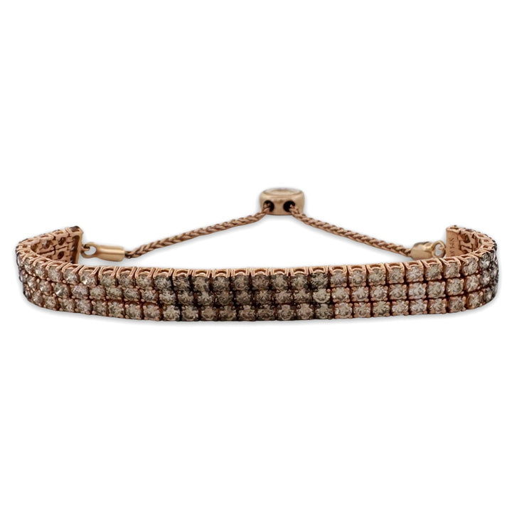 5.50ctw Chocolate Ombrè Natural Diamond 3-Strand Bolo Bracelet in 14k Rose Gold by Le Vian