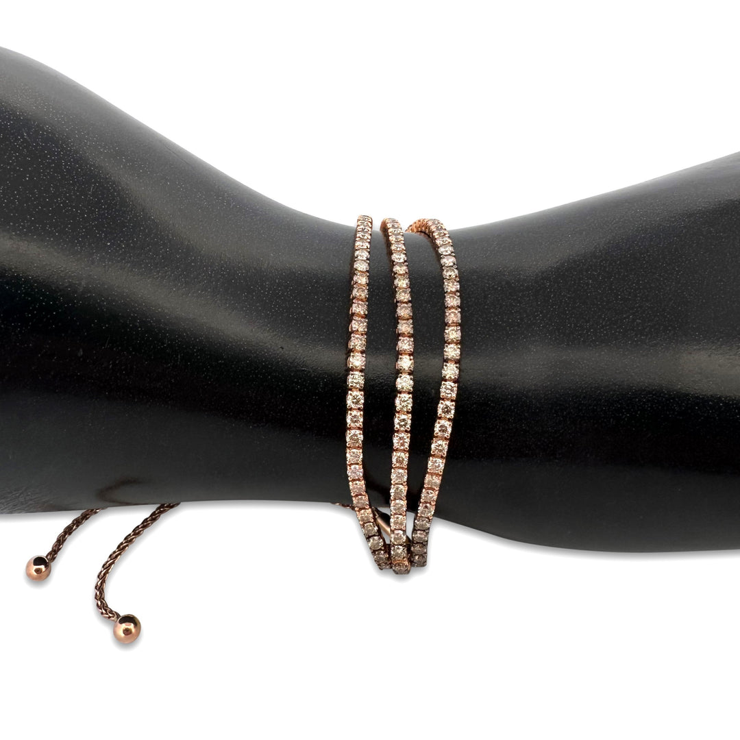 5.50ctw Chocolate Ombrè Natural Diamond 3-Strand Bolo Bracelet in 14k Rose Gold by Le Vian