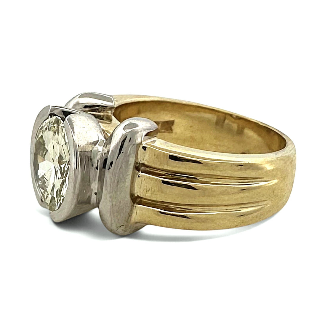 2.25ct Round Brilliant Natural Diamond Bezel-Set Solitaire Engagement Ring in 18k Yellow Gold And Platinum