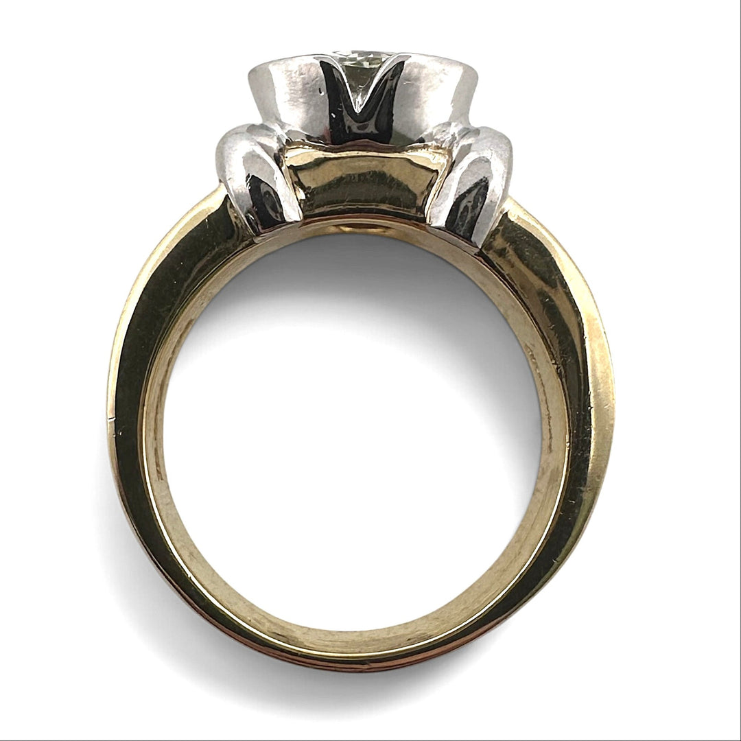 2.25ct Round Brilliant Natural Diamond Bezel-Set Solitaire Engagement Ring in 18k Yellow Gold And Platinum