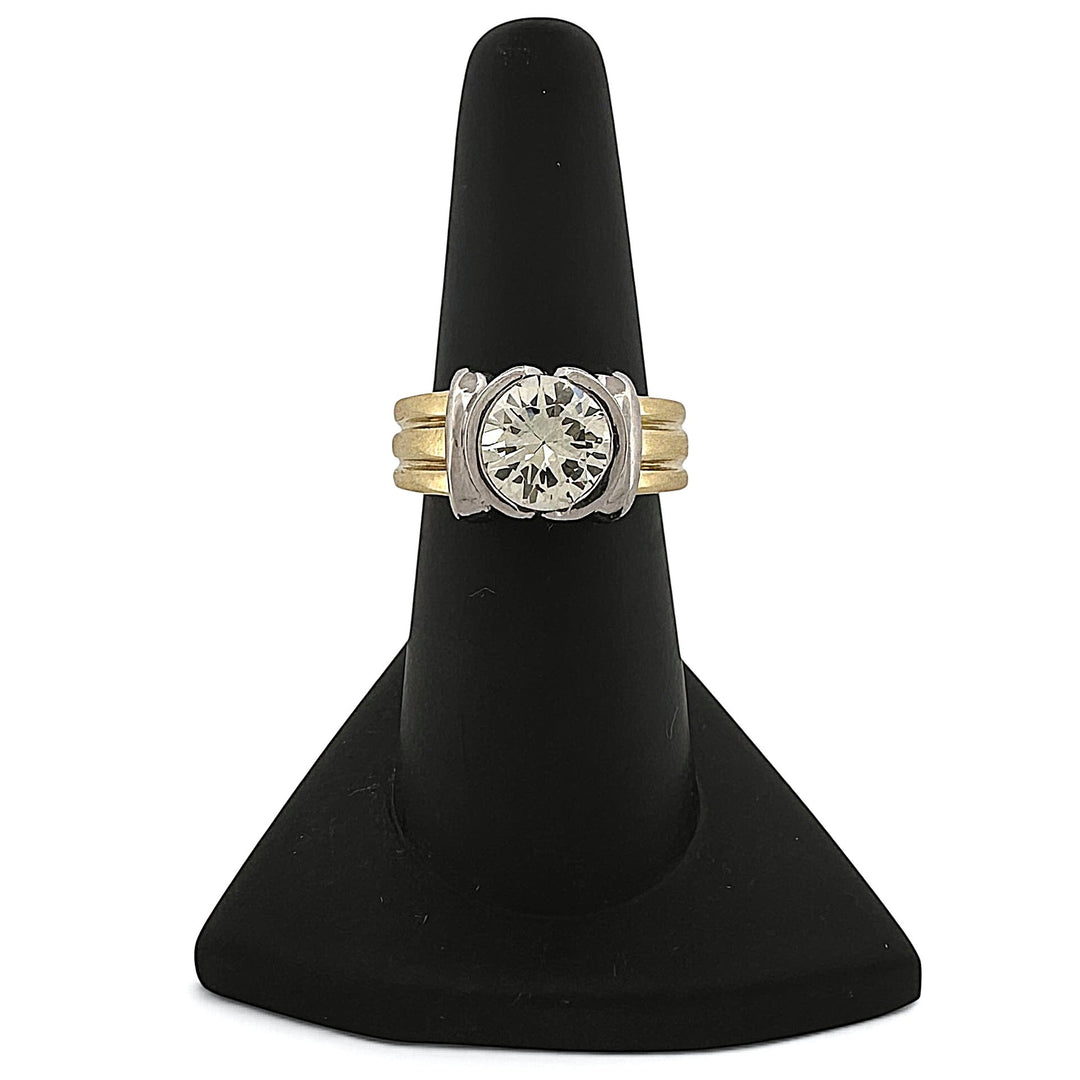 2.25ct Round Brilliant Natural Diamond Bezel-Set Solitaire Engagement Ring in 18k Yellow Gold And Platinum