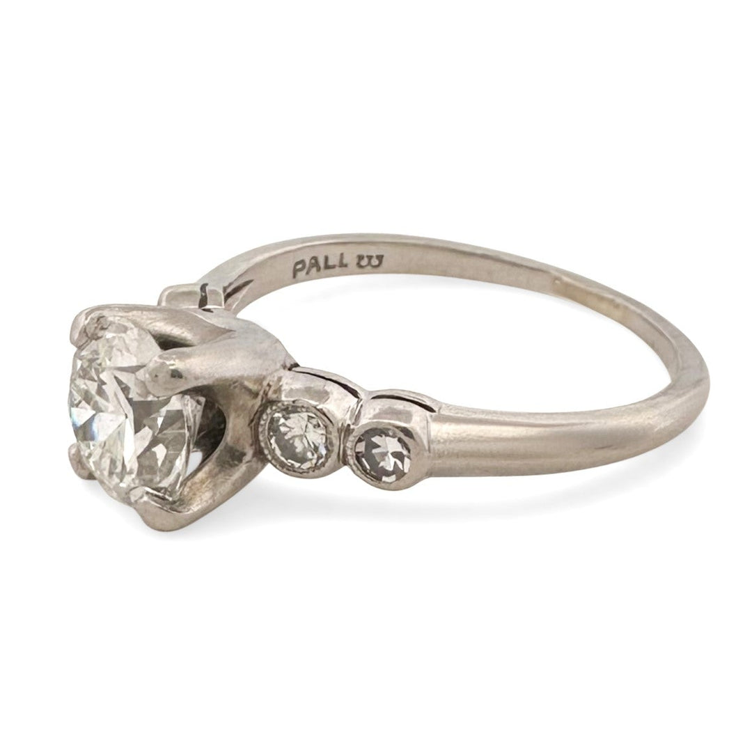 Vintage 1.25ctw Transitional, Round Brilliant and Single Cut Natural Diamond Engagement Ring in Palladium