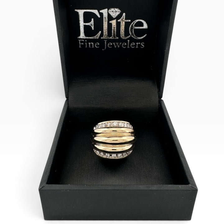0.50ctw Round Brilliant Natural Diamond Ribbed Cocktail Ring in 14k Two-Tone Gold