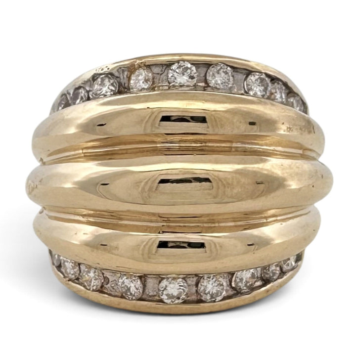 0.50ctw Round Brilliant Natural Diamond Ribbed Cocktail Ring in 14k Two-Tone Gold