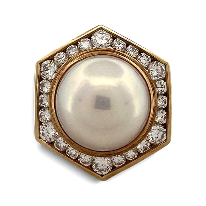 Cultured Mabé Pearl & Natural Diamond Halo Cocktail Ring in 18k Yellow Gold