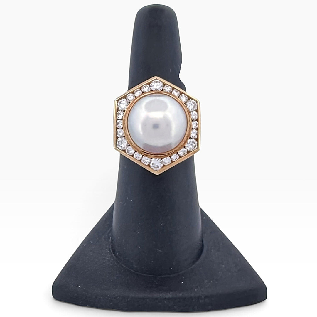 Cultured Mabé Pearl & Natural Diamond Halo Cocktail Ring in 18k Yellow Gold