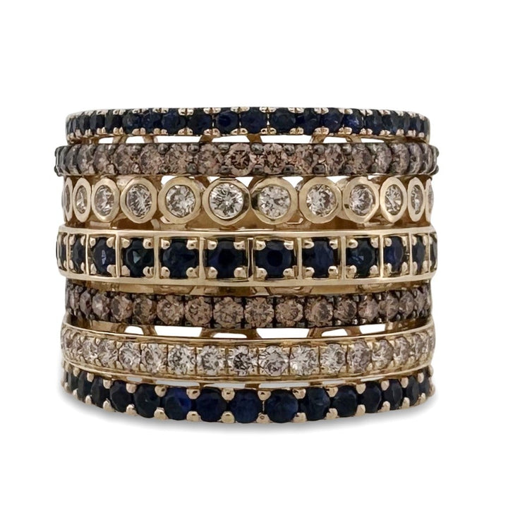 Blueberry Sapphires with Chocolate & Vanilla Diamonds 7-Row Band in 14k Yellow Gold by Le Vian