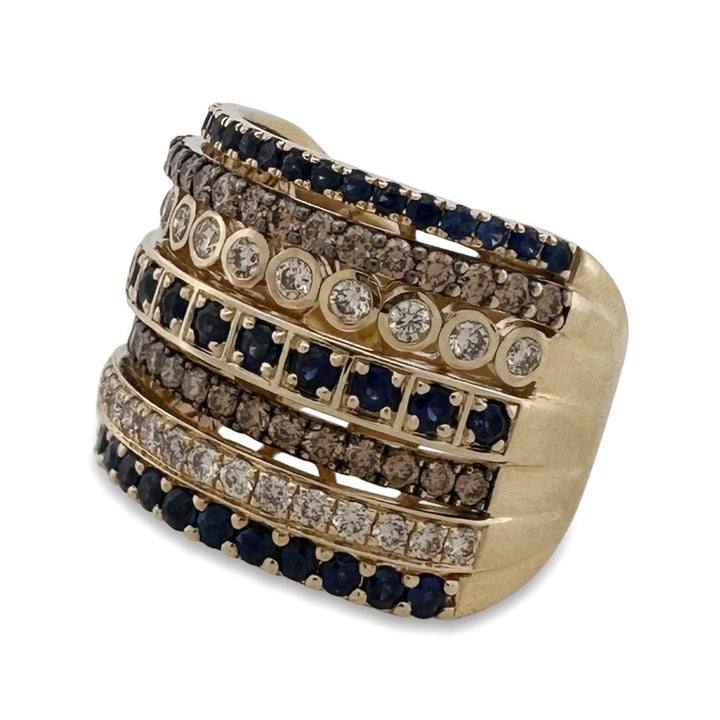Blueberry Sapphires with Chocolate & Vanilla Diamonds 7-Row Band in 14k Yellow Gold by Le Vian