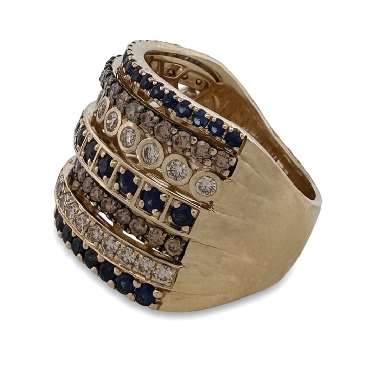 Blueberry Sapphires with Chocolate & Vanilla Diamonds 7-Row Band in 14k Yellow Gold by Le Vian