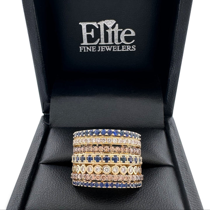 Blueberry Sapphires with Chocolate & Vanilla Diamonds 7-Row Band in 14k Yellow Gold by Le Vian