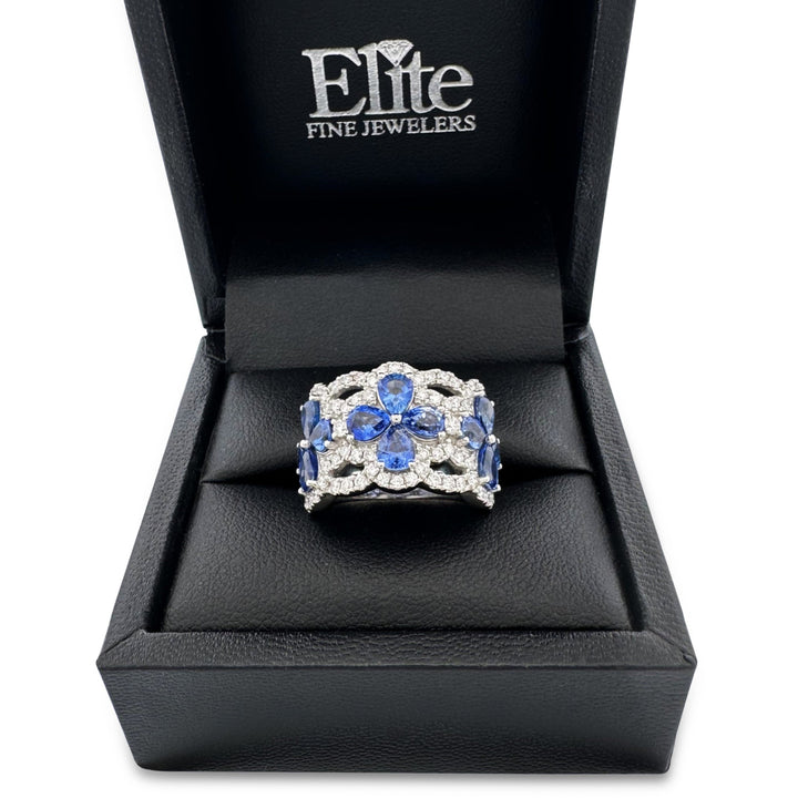 Blueberry Pear Sapphire & Vanilla Diamond Cocktail Ring in Platinum by Le Vian