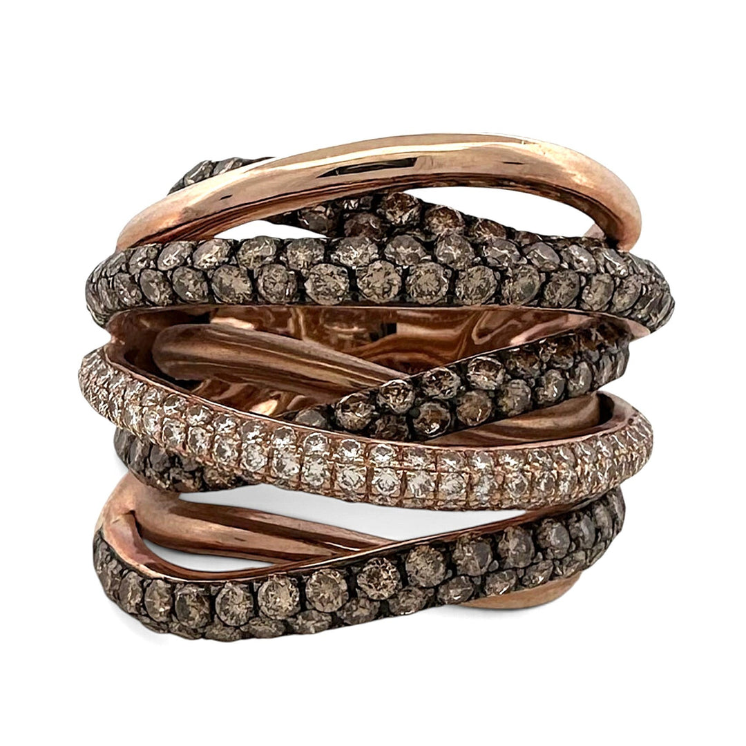 5.59ctw Chocolate & Nude Diamond Woven Multi-Band Cocktail Ring in 14k Rose Gold by Le Vian