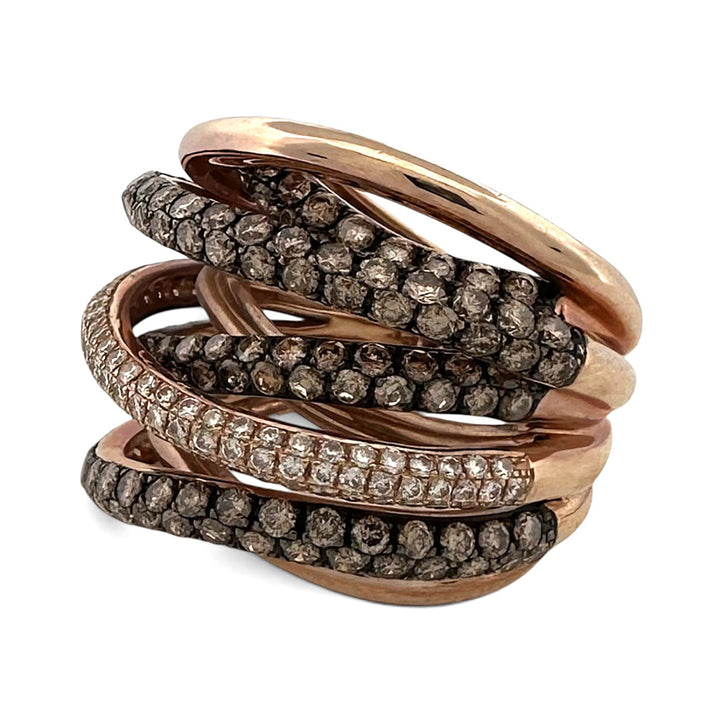 5.59ctw Chocolate & Nude Diamond Woven Multi-Band Cocktail Ring in 14k Rose Gold by Le Vian