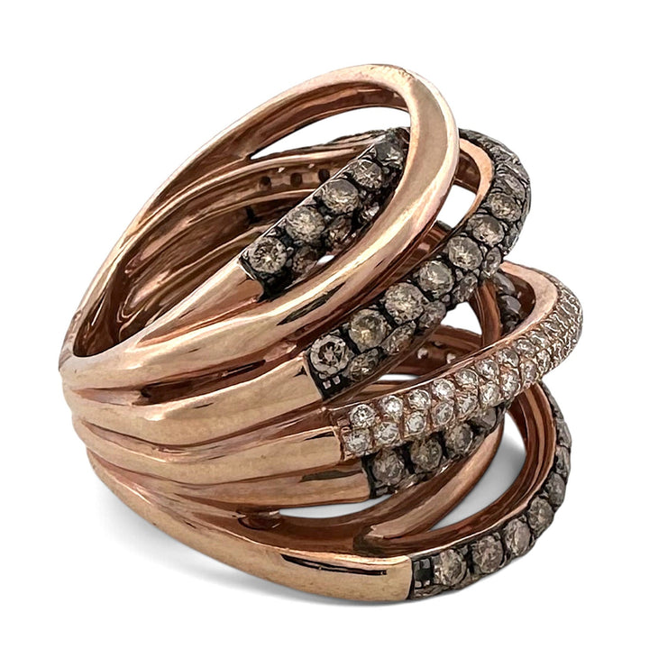 5.59ctw Chocolate & Nude Diamond Woven Multi-Band Cocktail Ring in 14k Rose Gold by Le Vian