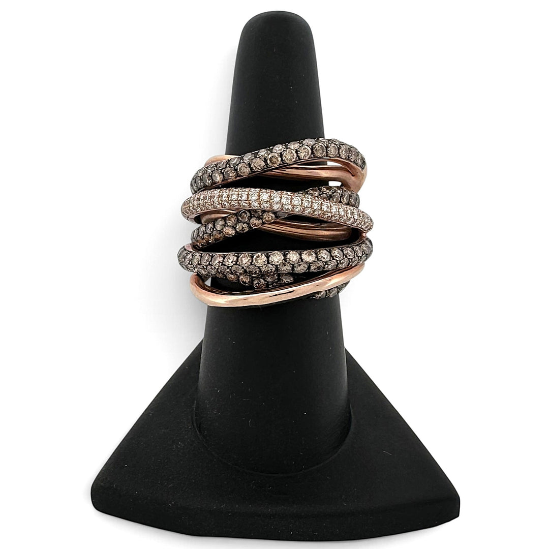5.59ctw Chocolate & Nude Diamond Woven Multi-Band Cocktail Ring in 14k Rose Gold by Le Vian