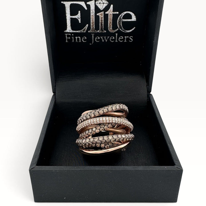 5.59ctw Chocolate & Nude Diamond Woven Multi-Band Cocktail Ring in 14k Rose Gold by Le Vian