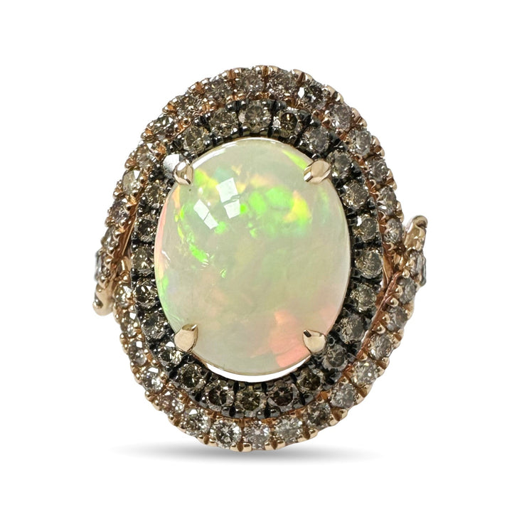 Neopolitan Opal with Vanilla & Chocolate Diamonds Double Halo Cocktail Ring in 14k Rose Gold by Le Vian