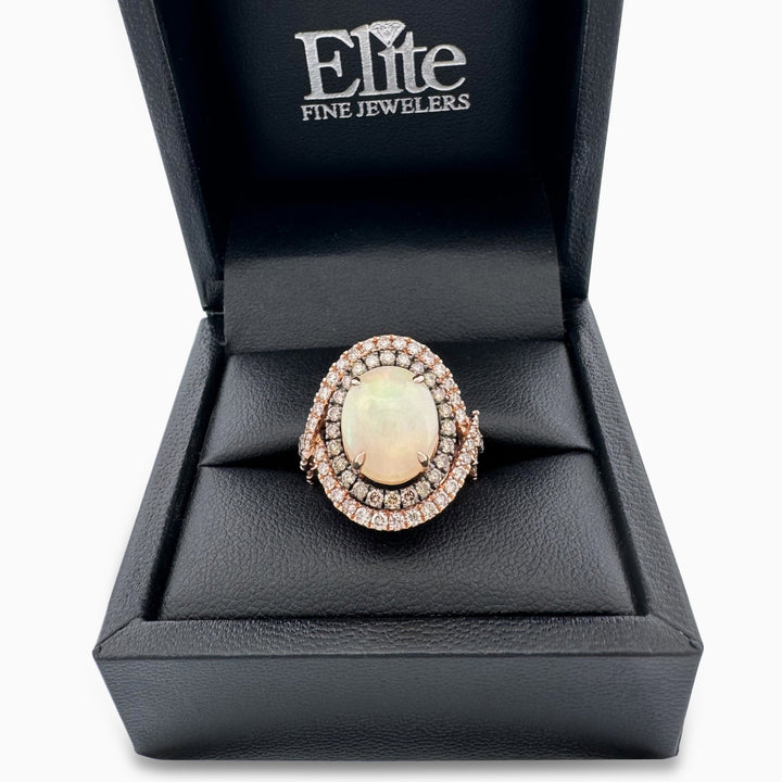 Neopolitan Opal with Vanilla & Chocolate Diamonds Double Halo Cocktail Ring in 14k Rose Gold by Le Vian