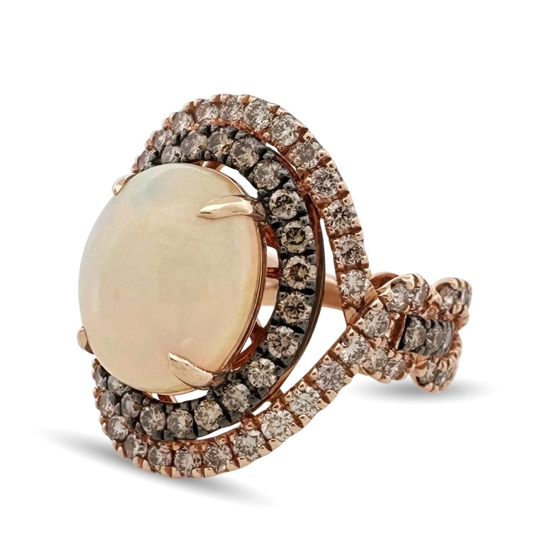 Neopolitan Opal with Vanilla & Chocolate Diamonds Double Halo Cocktail Ring in 14k Rose Gold by Le Vian