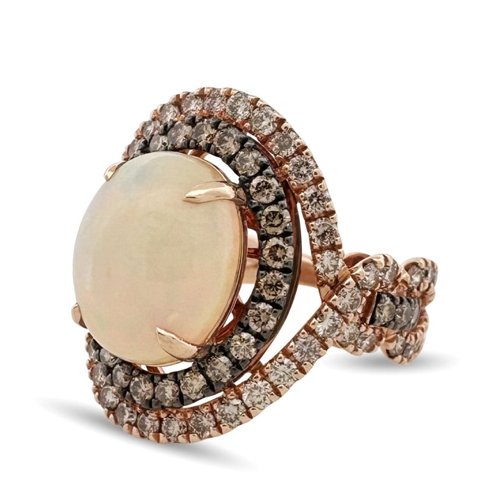 Neopolitan Opal with Vanilla & Chocolate Diamonds Double Halo Cocktail Ring in 14k Rose Gold by Le Vian