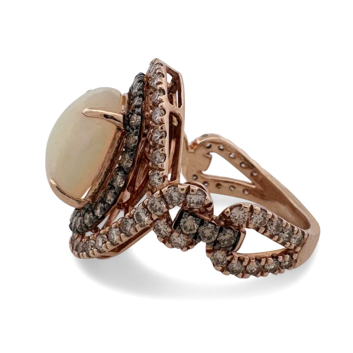 Neopolitan Opal with Vanilla & Chocolate Diamonds Double Halo Cocktail Ring in 14k Rose Gold by Le Vian