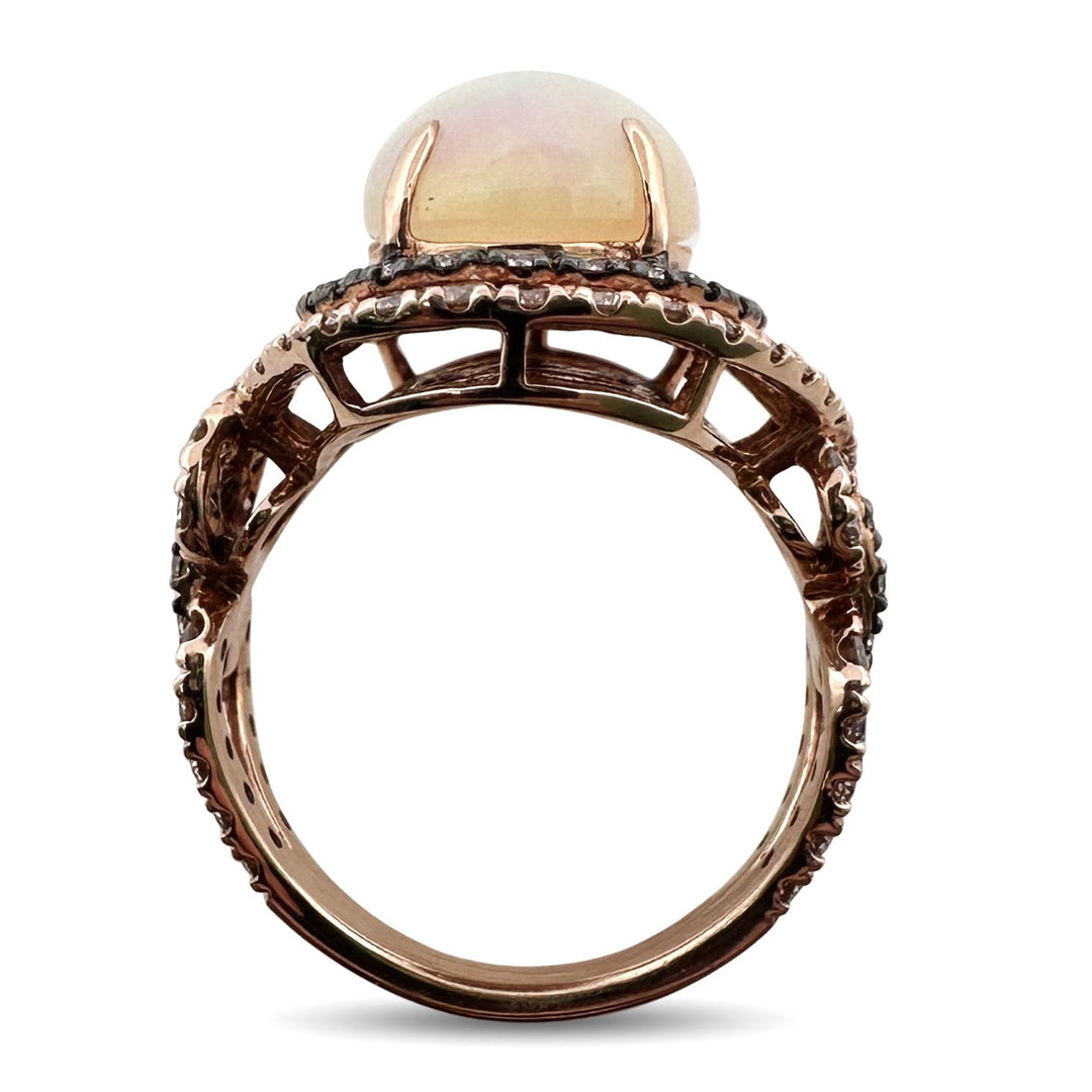 Neopolitan Opal with Vanilla & Chocolate Diamonds Double Halo Cocktail Ring in 14k Rose Gold by Le Vian