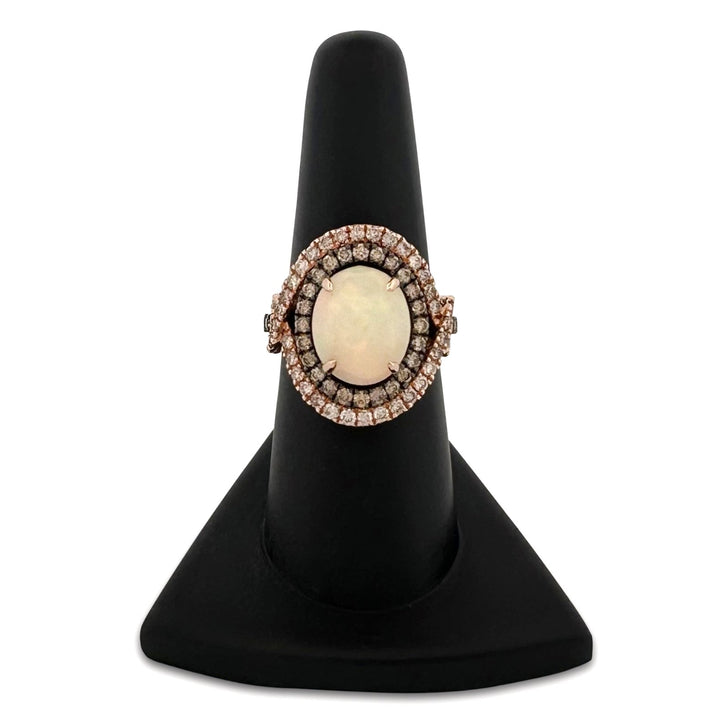 Neopolitan Opal with Vanilla & Chocolate Diamonds Double Halo Cocktail Ring in 14k Rose Gold by Le Vian