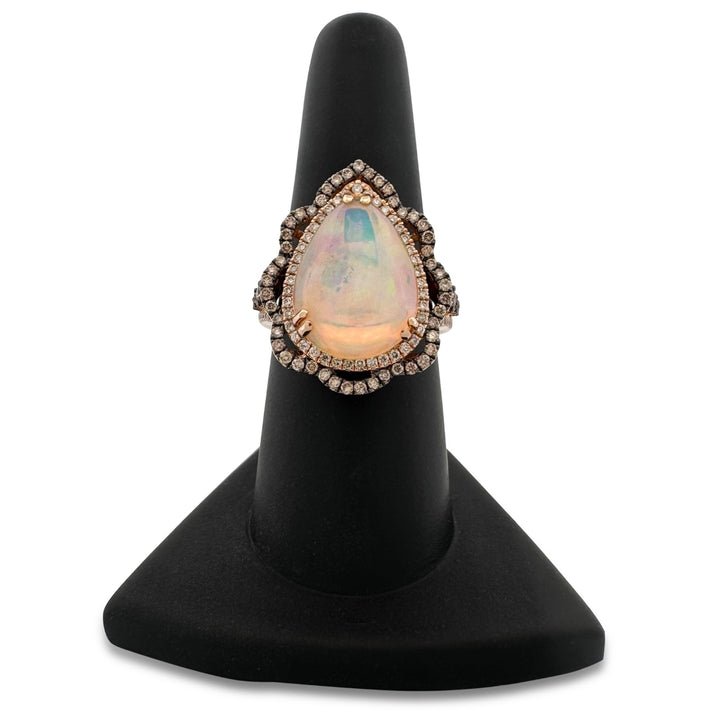Neopolitan Pear Opal with Chocolate & Nude Diamonds Scalloped Cocktail Ring in 14k Rose Gold by Le Vian