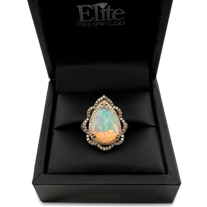 Neopolitan Pear Opal with Chocolate & Nude Diamonds Scalloped Cocktail Ring in 14k Rose Gold by Le Vian