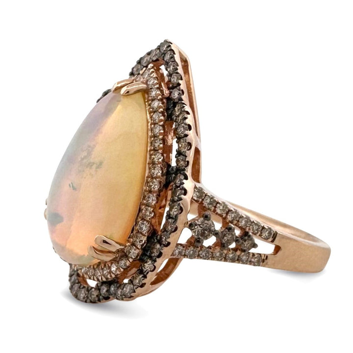 Neopolitan Pear Opal with Chocolate & Nude Diamonds Scalloped Cocktail Ring in 14k Rose Gold by Le Vian
