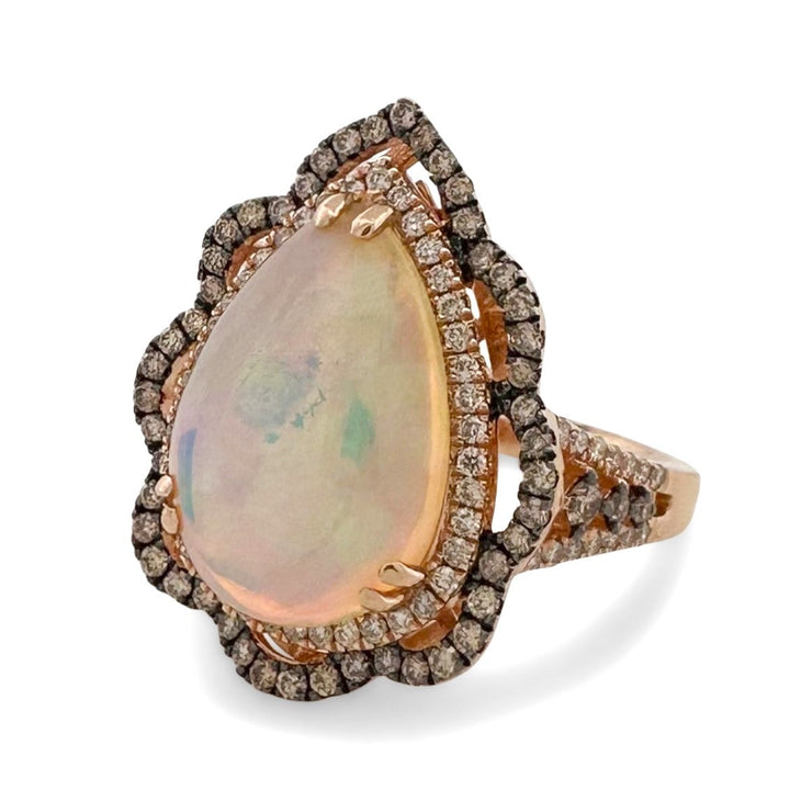 Neopolitan Pear Opal with Chocolate & Nude Diamonds Scalloped Cocktail Ring in 14k Rose Gold by Le Vian