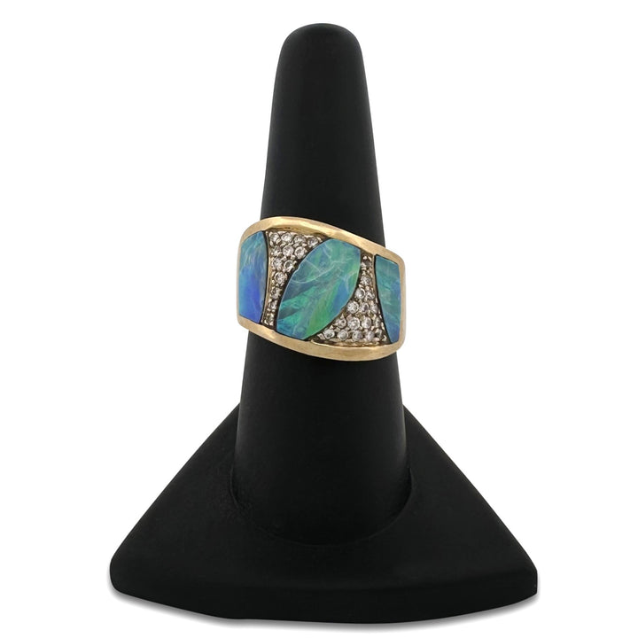 Opal Inlay with Round Brilliant Natural Diamond Pavé Band in 18k Yellow Gold