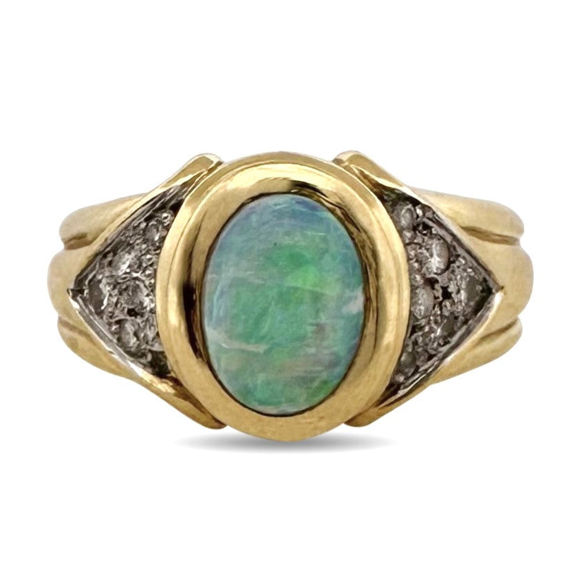 Opal with Natural Diamond Cocktail Ring in 18k Two-Tone Gold