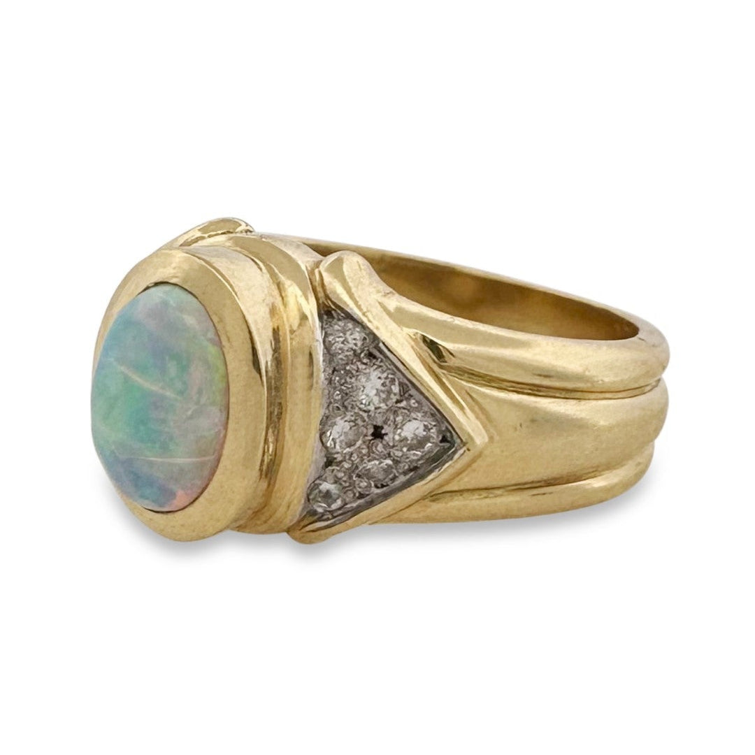 Opal with Natural Diamond Cocktail Ring in 18k Two-Tone Gold
