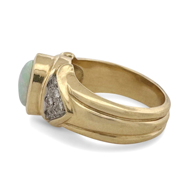 Opal with Natural Diamond Cocktail Ring in 18k Two-Tone Gold