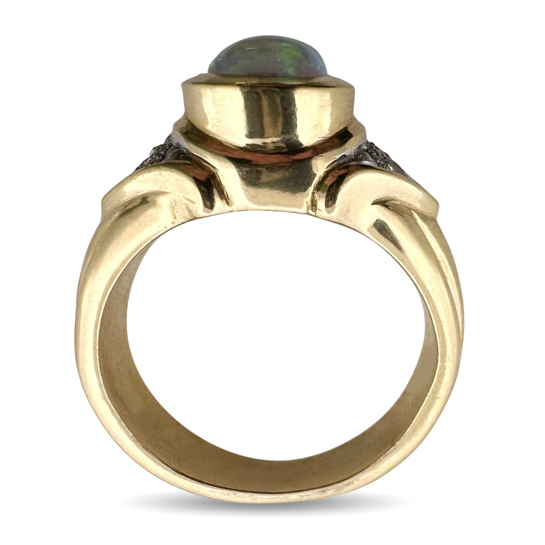 Opal with Natural Diamond Cocktail Ring in 18k Two-Tone Gold