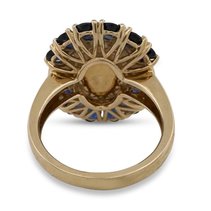 Opal & Blue Sapphire with Natural Diamonds Cocktail Ring in 14k Yellow Gold by Fierra
