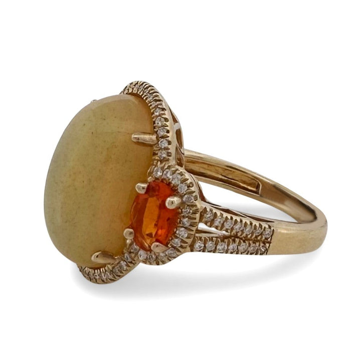 Oval Opal & Natural Diamond Halo 3-Stone Cocktail Ring in 14k Yellow Gold