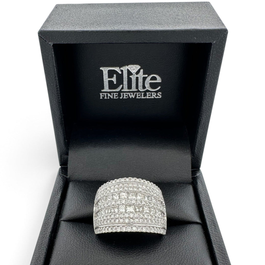 1.75ctw Princess & Round Natural Diamond Multi-Row Wide Band in 18k White Gold