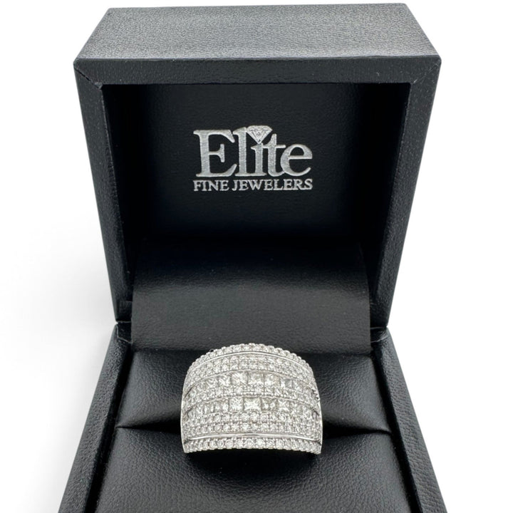 1.75ctw Princess & Round Natural Diamond Multi-Row Wide Band in 18k White Gold
