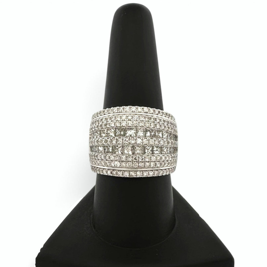 1.75ctw Princess & Round Natural Diamond Multi-Row Wide Band in 18k White Gold