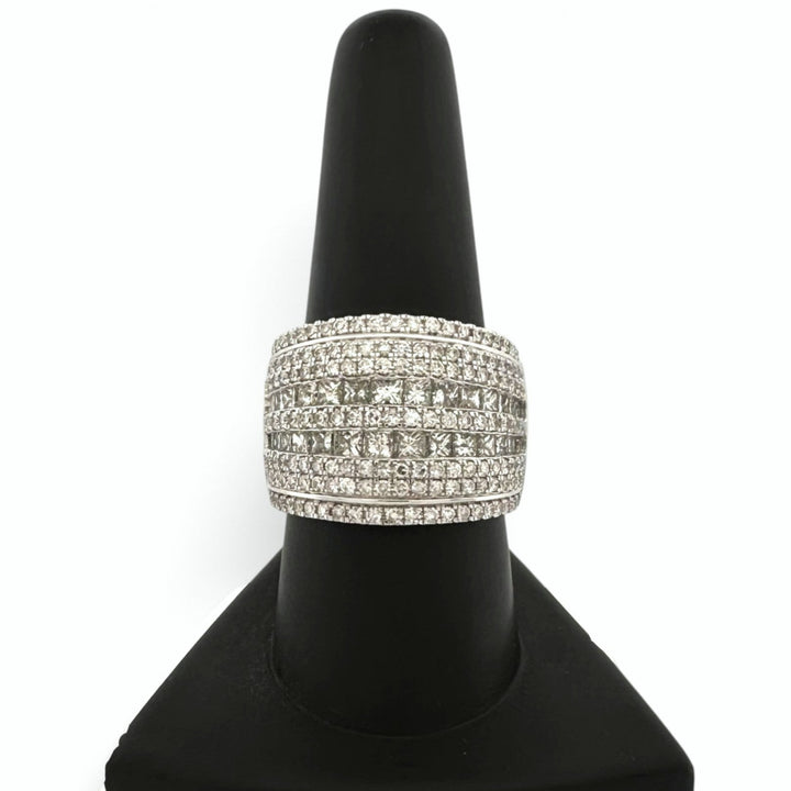 1.75ctw Princess & Round Natural Diamond Multi-Row Wide Band in 18k White Gold