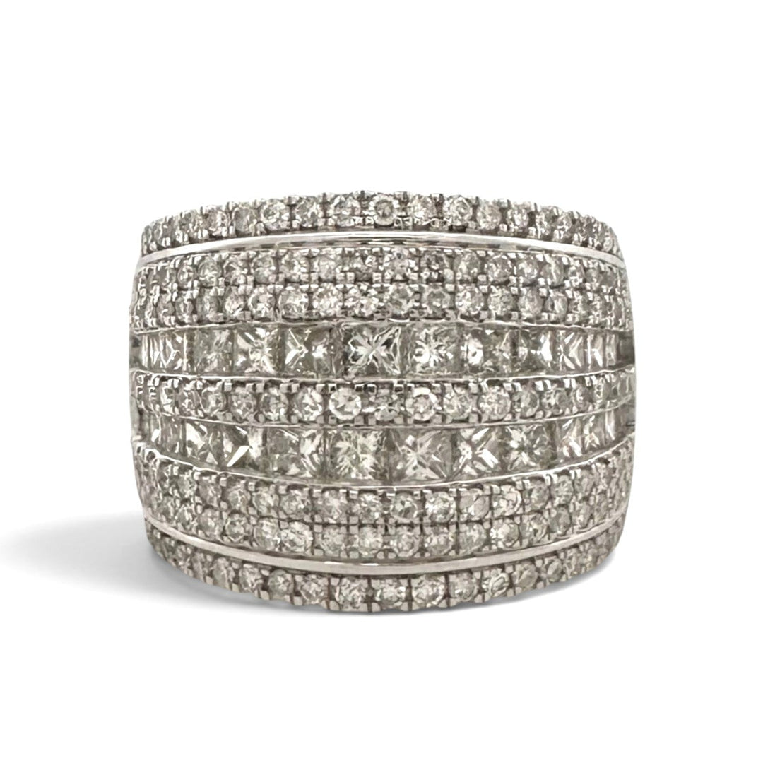 1.75ctw Princess & Round Natural Diamond Multi-Row Wide Band in 18k White Gold