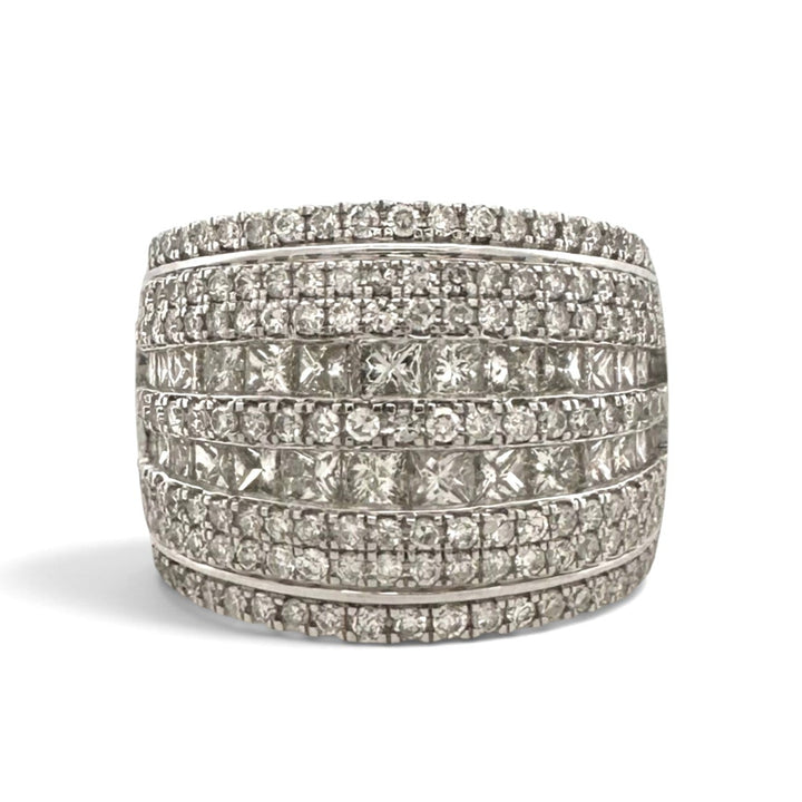 1.75ctw Princess & Round Natural Diamond Multi-Row Wide Band in 18k White Gold