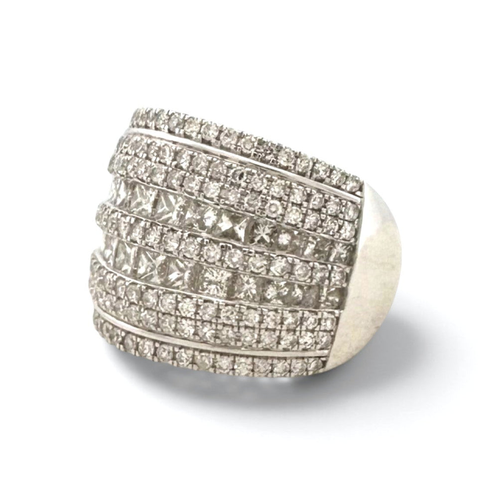 1.75ctw Princess & Round Natural Diamond Multi-Row Wide Band in 18k White Gold