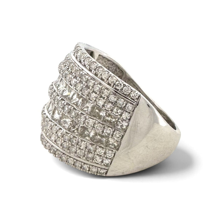 1.75ctw Princess & Round Natural Diamond Multi-Row Wide Band in 18k White Gold