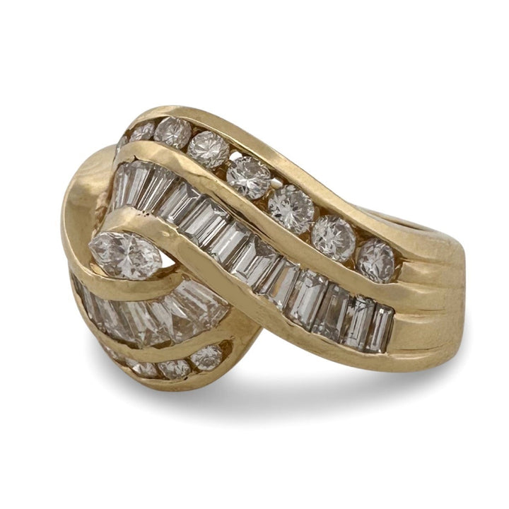 1.89ctw Baguette, Round Brilliant & Marquise Natural Diamond Cocktail Ring in 18k Yellow Gold